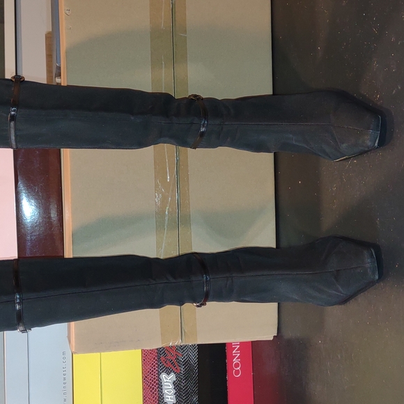 Bandolino Shoes - BANDOLINO Black Fabric & Leather "Gillian" Mid-Calf Boots Womens Size 8.5